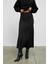 Jeveux Kadın Esnek Kumaşlı Dikiş Detaylı Uzun Siyah Etek 3
