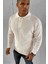 Erkek Ekru Beyaz Polo Yaka Patlı Düğmeli Yakalı Kışlık Triko Kazak 1