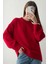 Kırmızı Bisiklet Yaka Yumuşak Dokulu Oversize Triko Kazak 1