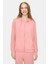 Allura Pembe Kapüşonlu Gofre Baskı Loose Fit Kadın Sweatshirt 1