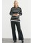 Çizgili Oversize Basic Triko Kazak - Siyah 2