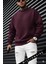 Erkek Bordo Koyu Vişne Çürüğü Basic 0 Sıfır Yaka Baskısız Düz Oversize Salaş Bol Kesim Sweatshirt 1