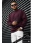 Erkek Bordo Koyu Vişne Çürüğü Basic 0 Sıfır Yaka Baskısız Düz Oversize Salaş Bol Kesim Sweatshirt 2