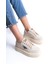 Prag Bağcıklı Ortopedik Taban Desenli Kadın Sneaker Spor Ayakkabı Ckt - Krem 1