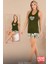 Lady Sıfır Kollu Kalpli Yeşil Şortlu Pijama Takımı 1