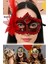 2 Adet Kırmızı Mat Maske – 16X22 Cm, Tüylü ve Güllü Tasarım | Özel Davetler ve Fotoğraf Çekimi Için 3