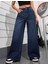 2020 Kadın Likrasız Palazzo Jeans Kot Denim Pantolon - Koyu Mavi 1