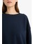 Oversize Geniş Kalıp Bisiklet Yaka Basic Düz Sweatshirt A4177AX25WN 5