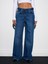 72076 %100 Pamuk Kemerli Wide Leg Jean-Mavi 1