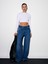 72076 %100 Pamuk Kemerli Wide Leg Jean-Mavi 4