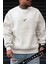 Erkek Ekru Kırık Beyaz Dinozor Kalın Soft 3 Iplik Şardonlu 0 Sıfır Yaka Oversize Salaş Sweatshirt 1