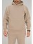 Erkek Bej Oversize Kapüşonlu Sweatshirt 3 Iplik Şardonlu Kanguru Cepli 1