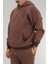 Erkek Kahverengi Oversize Kapüşonlu Sweatshirt 3 Iplik Şardonlu Kanguru Cepli 3