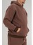 Erkek Kahverengi Oversize Kapüşonlu Sweatshirt 3 Iplik Şardonlu Kanguru Cepli 5