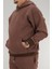 Erkek Kahverengi Oversize Kapüşonlu Sweatshirt 3 Iplik Şardonlu Kanguru Cepli 6