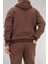 Erkek Kahverengi Oversize Kapüşonlu Sweatshirt 3 Iplik Şardonlu Kanguru Cepli 7
