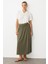 Büzgü Detay Yüksek Bel Uzun Etek-Haki 2