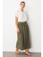 Büzgü Detay Yüksek Bel Uzun Etek-Haki 5