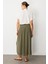 Büzgü Detay Yüksek Bel Uzun Etek-Haki 6