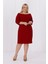 Kadın Bordo Carmen Yaka Truvakar Kol Büyük Beden Esnek Krep Elbise 1