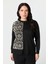 Büyük Beden Soyut Desenli Triko Kazak-Siyah/kemik 1