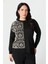 Büyük Beden Soyut Desenli Triko Kazak-Siyah/kemik 2