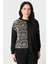 Büyük Beden Soyut Desenli Triko Kazak-Siyah/kemik 3