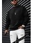 Erkek Siyah Geyik Baskılı Kalın Soft 3 Iplik Içi Şardonlu 0 Sıfır Yaka Oversize Salaş Sweatshirt 1