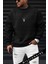 Erkek Siyah Geyik Baskılı Kalın Soft 3 Iplik Içi Şardonlu 0 Sıfır Yaka Oversize Salaş Sweatshirt 2