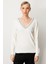 Kadın Yakası Taşlı Triko Kazak 65314 Ekru 1