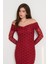 Kırmızı Yaka ve Dantel Detaylı Midi Boy Tam Kalıp Elbise 2