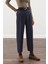 Pile Detaylı Düz Kesim Pantolon Lacivert 5