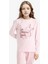 Kız Çocuk Pijama Takımı Baskılı Uzun Kollu Üst Desenli Uzun Alt F6215A825WN 4