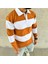 Erkek Polo Yaka Uzun Kollu Çizgili Sweatshirt Trend Rugby Stil - Turuncu 3