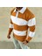 Erkek Polo Yaka Uzun Kollu Çizgili Sweatshirt Trend Rugby Stil - Turuncu 4