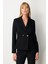 Kadın Kruvaze Yaka Çıtçıtlı Ceket 5155 Siyah 1