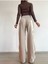 Millenio Paris Salaş Likralı Wide Leg Ekstra Yüksek Bel Jean Palazzo Kot Pant. Bej 5