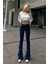 jean Kadınyüksek Bel Lacivert Ispanyolkot Pantolon Likralı Esnek Jeans 5