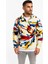 Erkek Yarım Fermuarlı Desenli Polar Sweat – Renkli Abstract Desen Yakalı, Uzun Kollu, Oversize Rahat Kalıp, - Beyaz 1