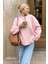 Pembe Bisiklet Yaka Yumuşak Dokulu Oversize Triko Kazak 1
