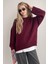 Bordo Bisiklet Yaka Yumuşak Dokulu Oversize Triko Kazak 1