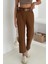 Yıkamalı Pamuk Yağmur Gabardin Yüksek Bel Pantolon Kahverengi 4