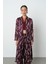 Kadın Bordo Renk Desenli Uzun Tunik Tesettür Gömlek - Elbise 1