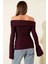 Omzu Açık Fermuarlı Bluz Mürdüm T4330 3