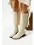 Anastasia Ekru Renkli Hakiki Deri Fermuarlı Kadın Çizme 3