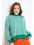 Kadın Kazak Çizgili Yuvarlak Yaka Ince Kazak Yeşil - 10147 1