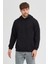 Erkek Siyah Standart Fit Normal Kesim Içi Polarlı 3 Iplik Kapüşonlu Pamuklu Sweatshirt 1