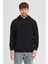 Erkek Siyah Standart Fit Normal Kesim Içi Polarlı 3 Iplik Kapüşonlu Pamuklu Sweatshirt 2