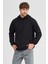 Erkek Siyah Standart Fit Normal Kesim Içi Polarlı 3 Iplik Kapüşonlu Pamuklu Sweatshirt 3