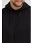 Erkek Siyah Standart Fit Normal Kesim Içi Polarlı 3 Iplik Kapüşonlu Pamuklu Sweatshirt 4